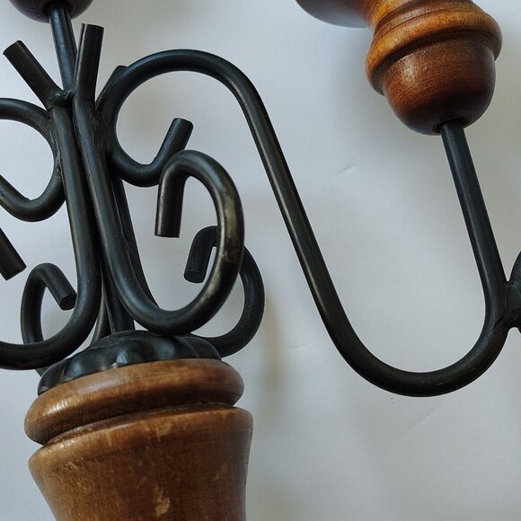 Boho Chic Candleabra Brown Wood 5 Candleholder Black Metal Casual - Picture 15 of 16